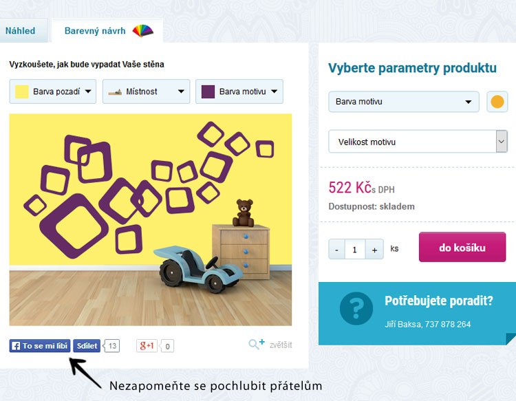 Sdílejte vaši barevnou samolepicí dekoraci na Facebooku