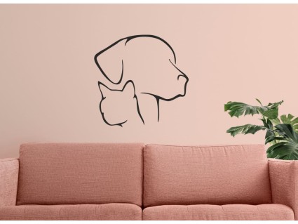 Samolepka na stěnu - Pes a kočka